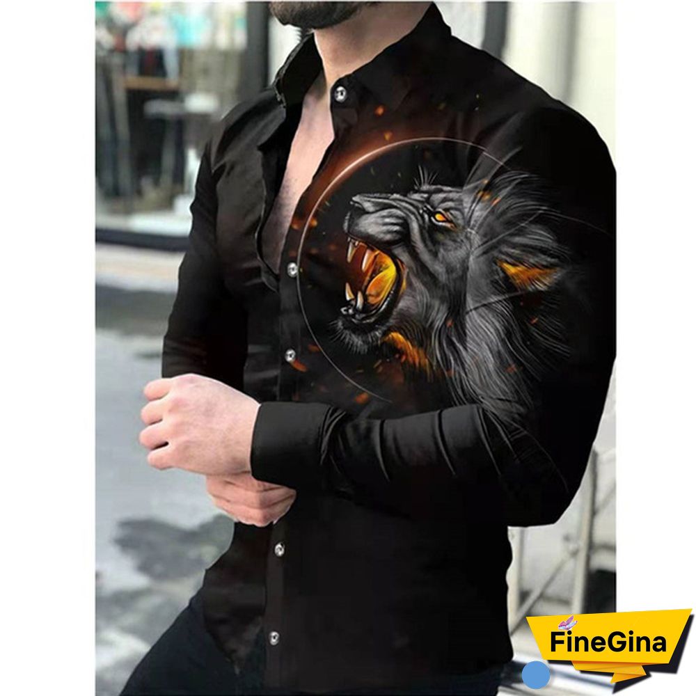 Spring European and American New Style Shirt Men's Long-sleeved Animal Print Shirt Fashion Cardigan
