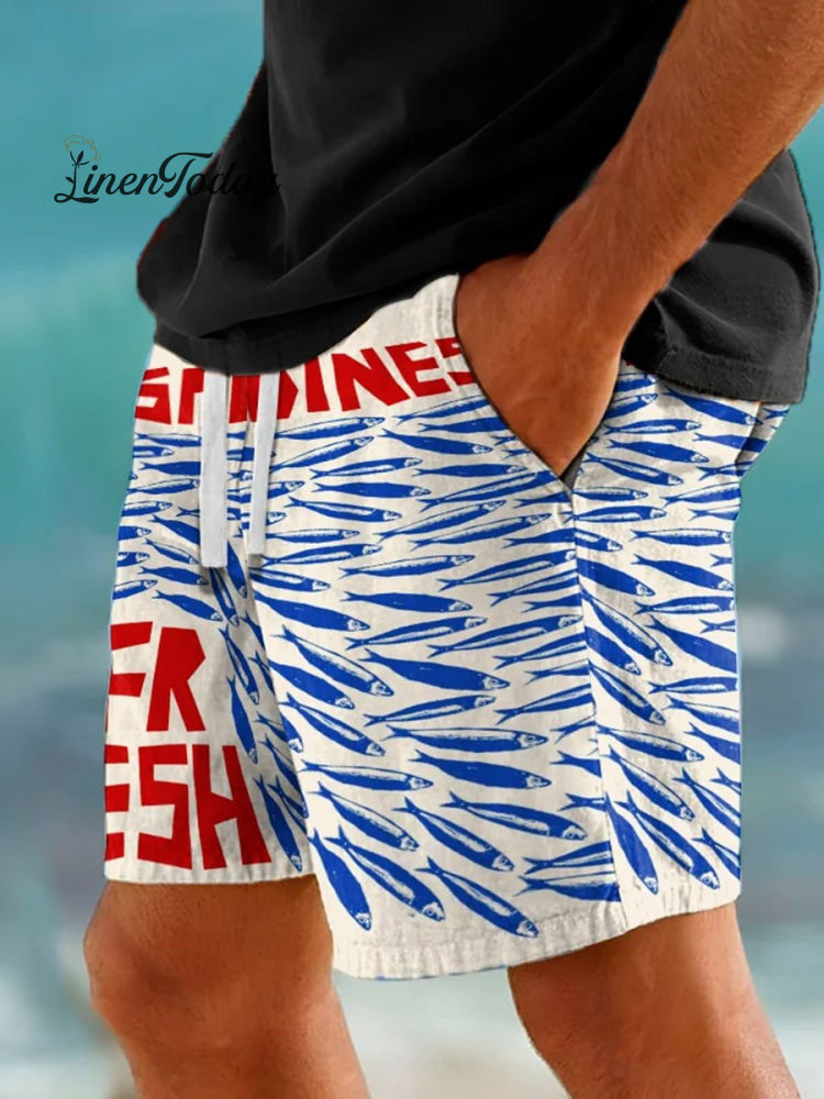 Vintage Fish Sardines Art Print Casual Shorts Multicolor / S