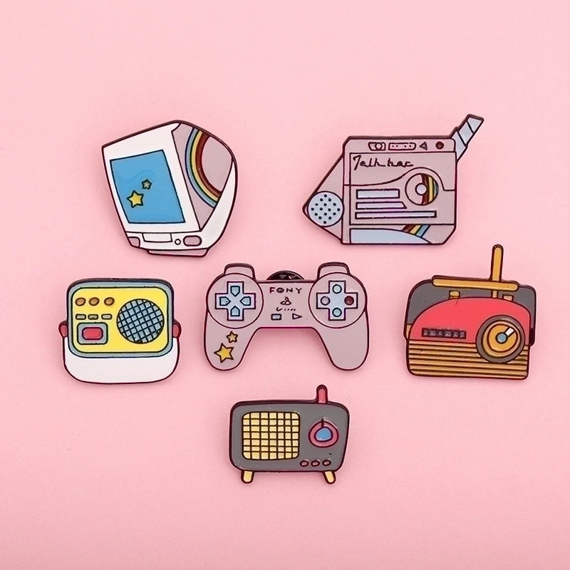 Cartoon Style Pin Game Console Television Alloy Enamel Unisex Brooches