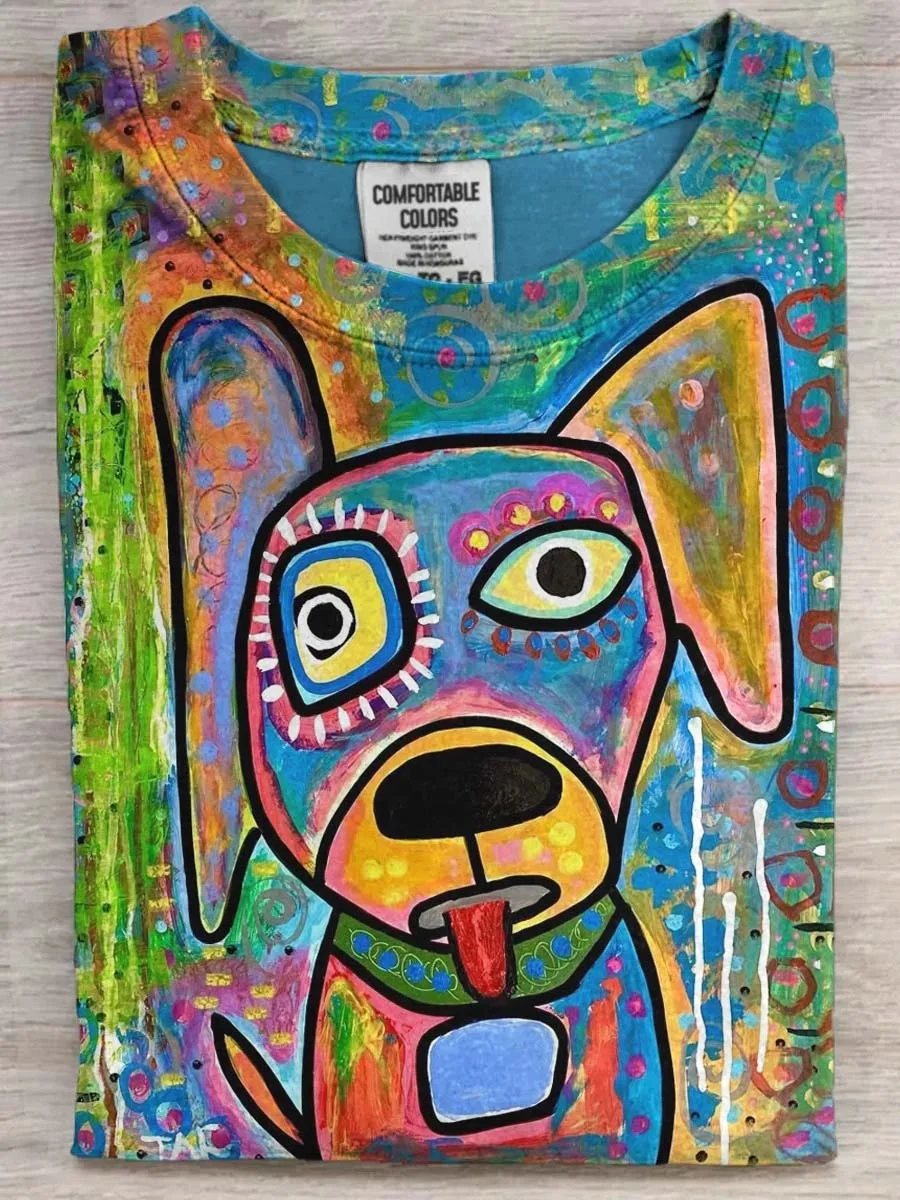 Eagerlys  Abstract Colorful Fun Dog Art Print T-shirt Eagerlys