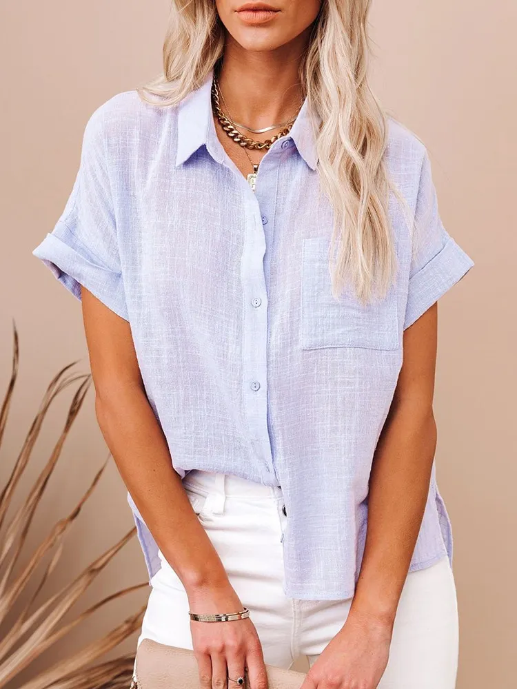 Brownm Cotton Linen Shirt Women Short Sleeves Tops Women's Elegant Blouses Short Sleeve Summer Shirts For Women Casual 2022
