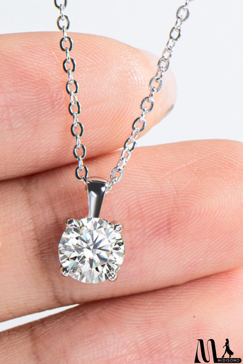 MidiSono - 925 Sterling Silver 1 Carat Moissanite Chain-Link Necklace