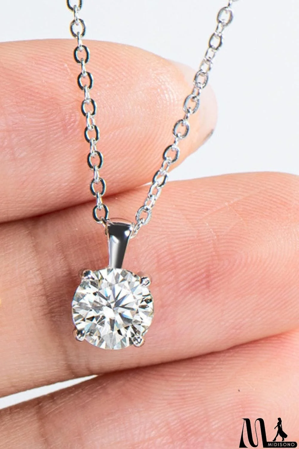 MidiSono - 925 Sterling Silver 1 Carat Moissanite Chain-Link Necklace