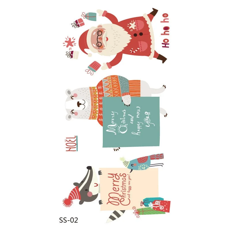 Christmas Tattoo Stickers Santa Claus Temporary Fake Tattoos Paste on Face Arm Leg for Children Body Art Sticker