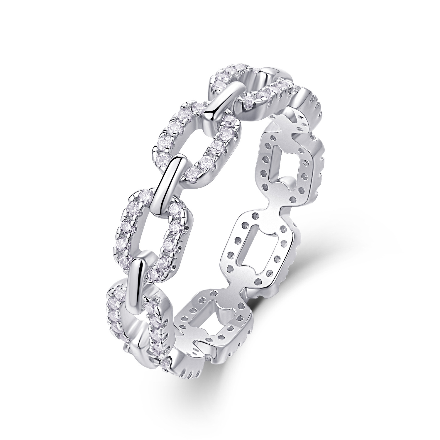Anchor Chain Moissanite Stacking Ring White Gold