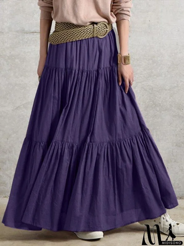 Women's Skirts Solid Vintage Pleated Casual Skirt