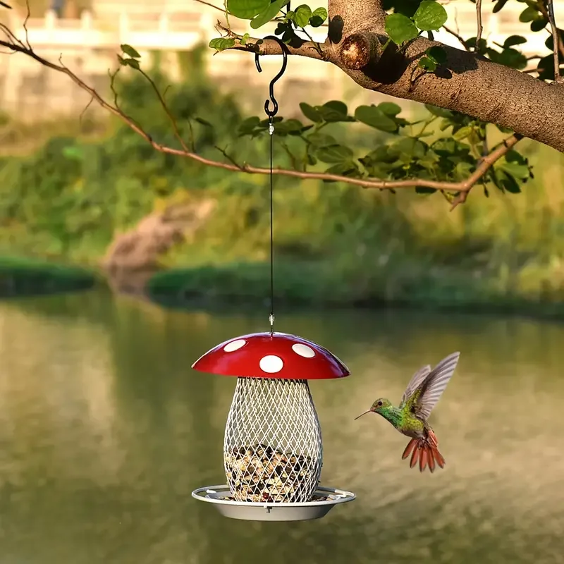 1pc classic squirrel proof mushroom shape hanging bird feeder for garden or park 1qt feed capacity garden supplies details 3