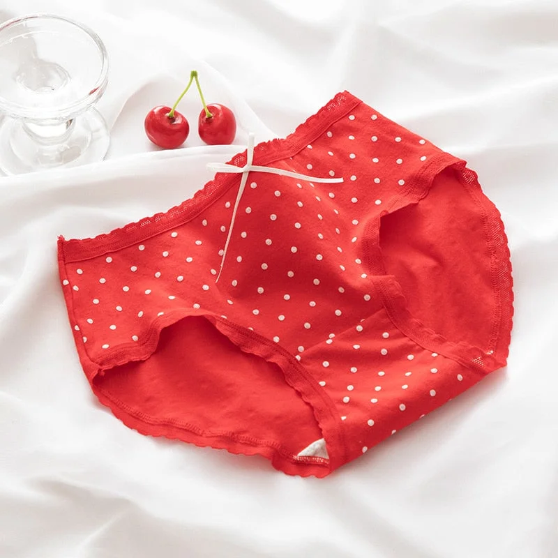 Red Underwear Uomen's Cotton Underwear Panties Mid Waist Seamless Comfort Briefs Lovely Girl Bow Underpants Female Lingerie
