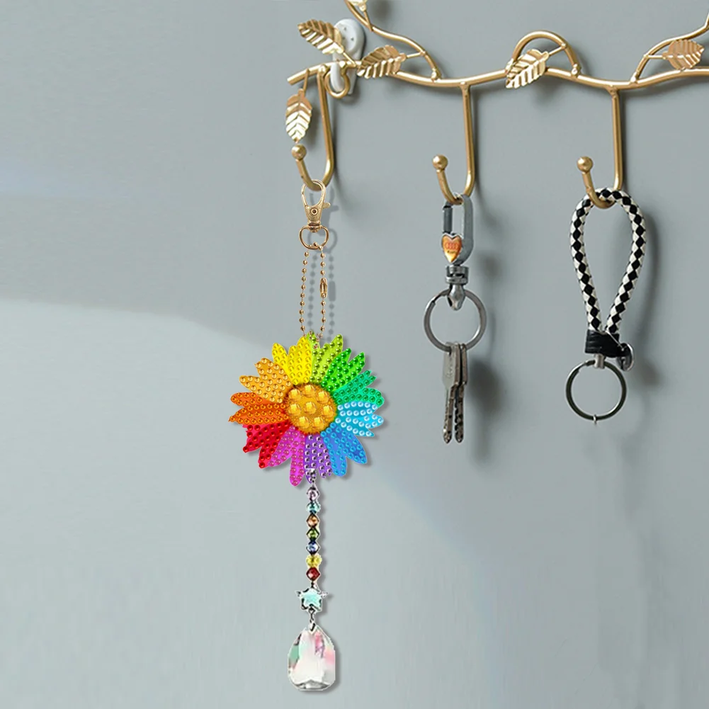 5Pcs Acrylic Double Sided Sunflower Suncatcher Diamond Painting Hanging Pendant Diamond Drawing Hanging Ornament
