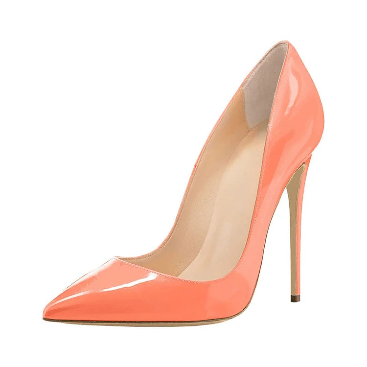 Elegant Peach Pink Patent Leather Stiletto Heel Women's Pumps Shoes |FSJ Shoes