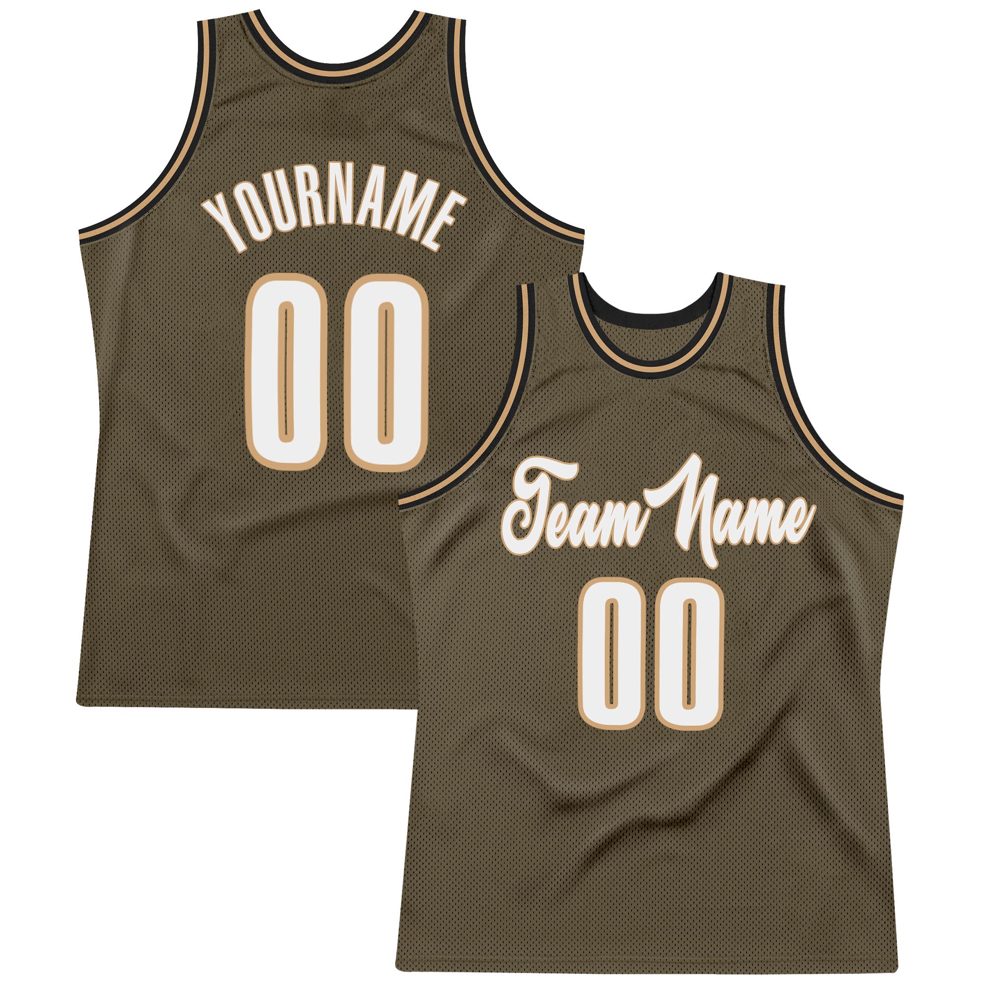 Custom Olive White-Old Gold Authentic Throwback Salute To Service Basketball Jersey | captainssportss.com
