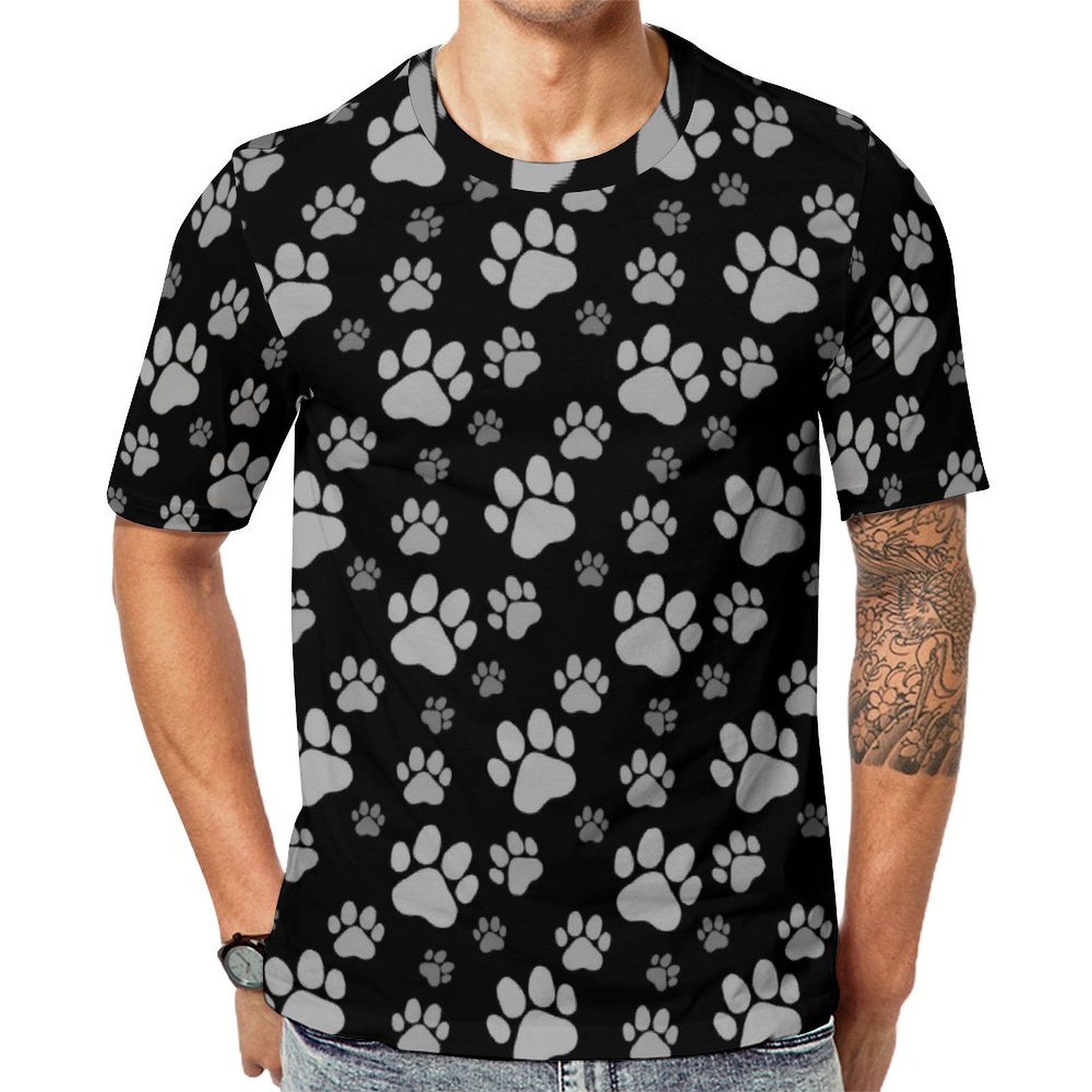 Gray And Black Cat Paw Print Short Sleeve Print Unisex Tshirt Summer Casual Tees for Men and Women Coolcoshirts