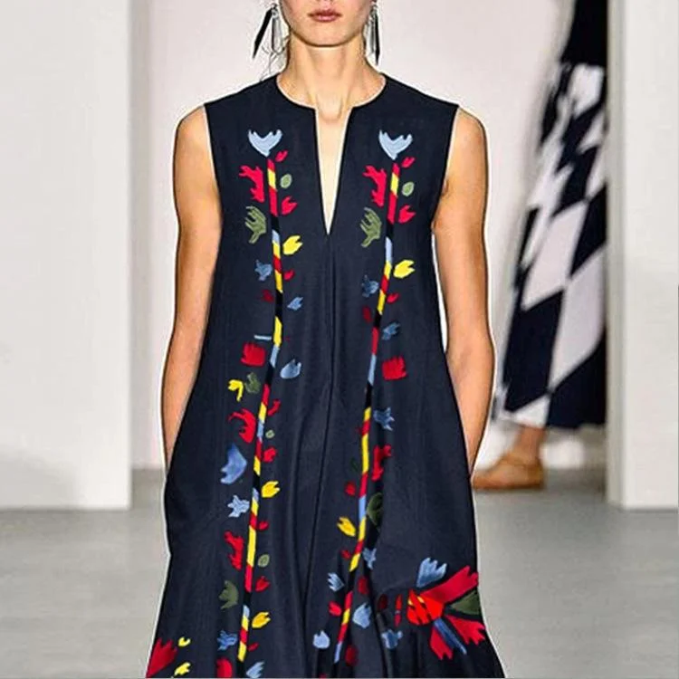 Casual V-neck Printed Dress