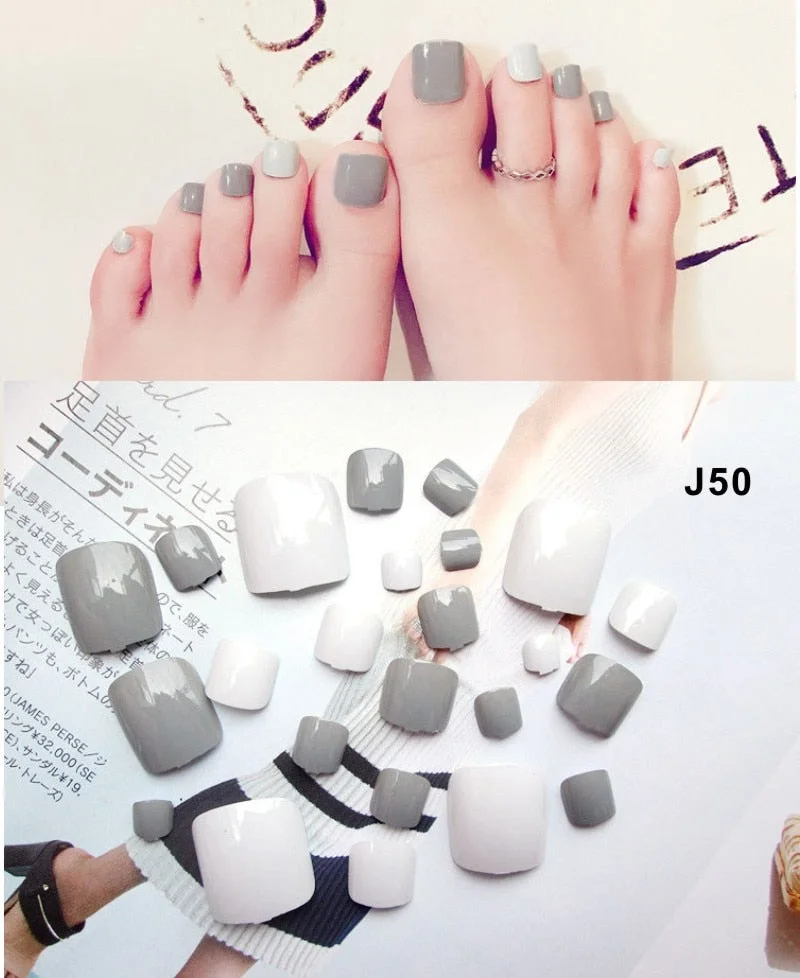 24 Pcs/Set Fresh Style Toe Fake Nails 3D Foot Full Toes Nail Art Tips False Nails  for Lady Girls Toenails Press on Nail-Nail Inspo
