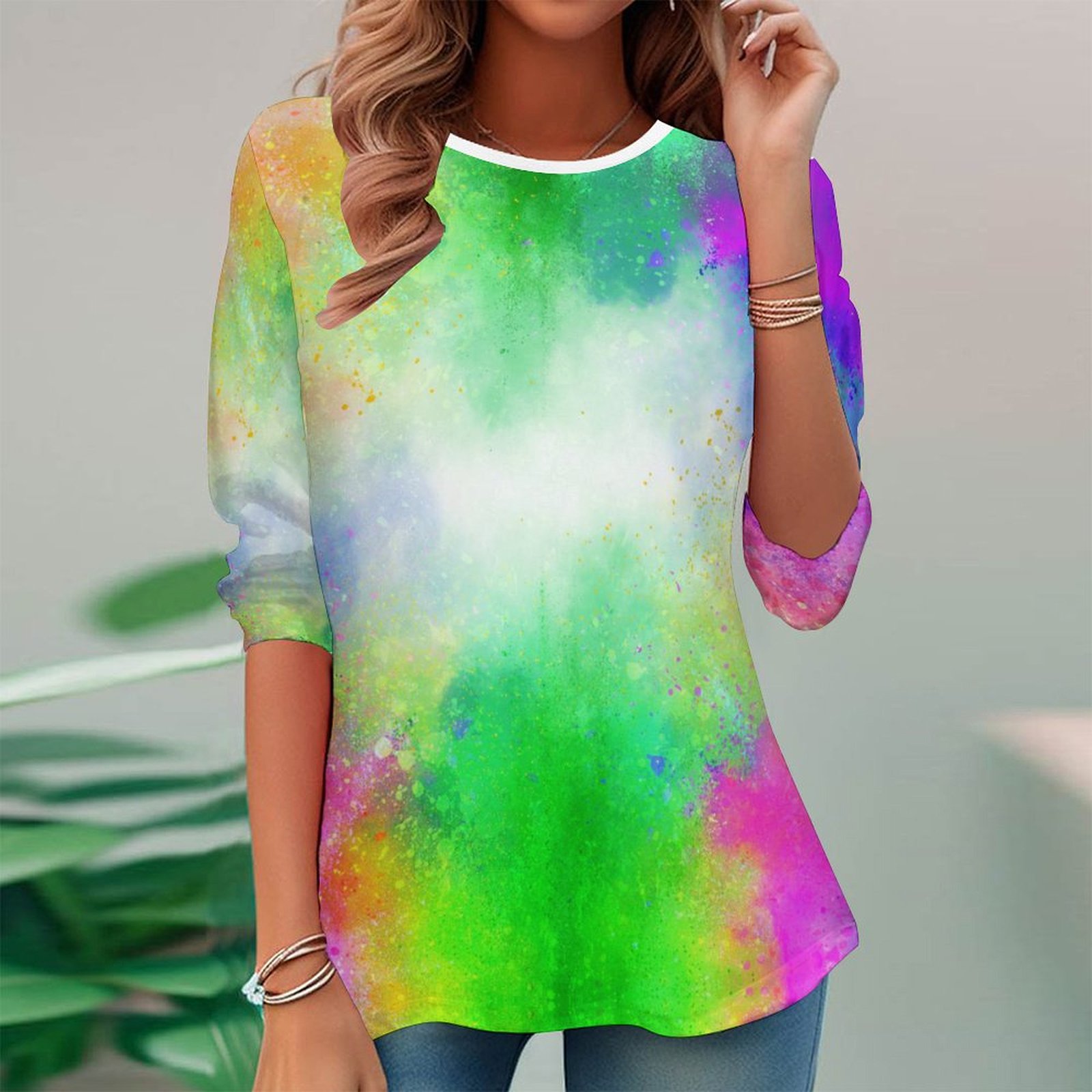 Women Long Sleeve V-neck Graphic Floral Printed Top