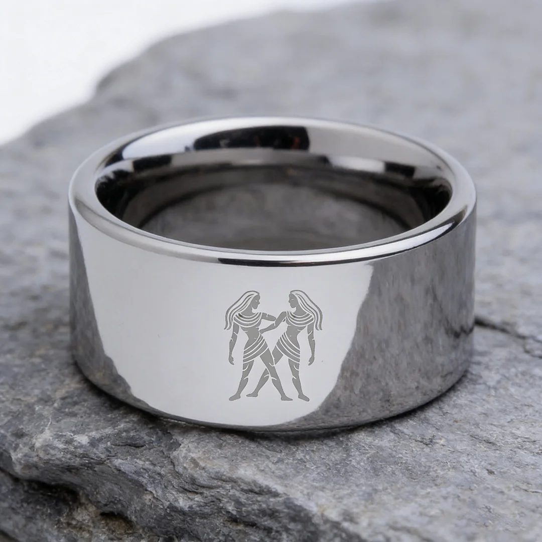 4MM 6MM 8MM 10MM Silver Flat Tungsten Carbide Rings Zodiac Gemini Laser Mens Womens Wedding Bands Comfort Fit