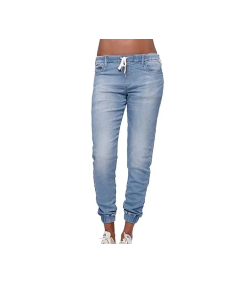 Women Elastic Waist Lace-up Harem Jeans S-5XL