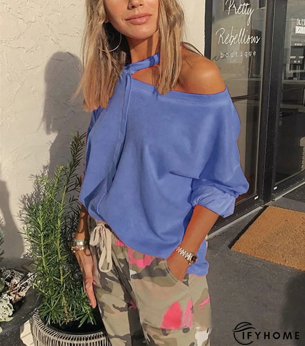 Asymmetrical Neck Long Sleeves Solid Long Sleeve T-shirt | IFYHOME