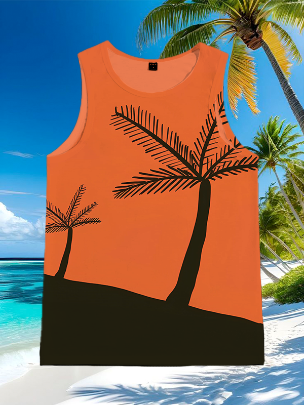 Men's Coconut Tree Art Painting Print Tank Top