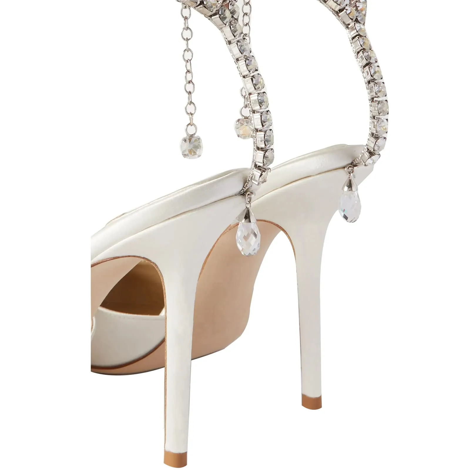 100mm Women's Sandals Crystal Chain Ankle Straps Rhinestones Buckle Heels Stiletto Satin Dress Shoes-vocosishoes