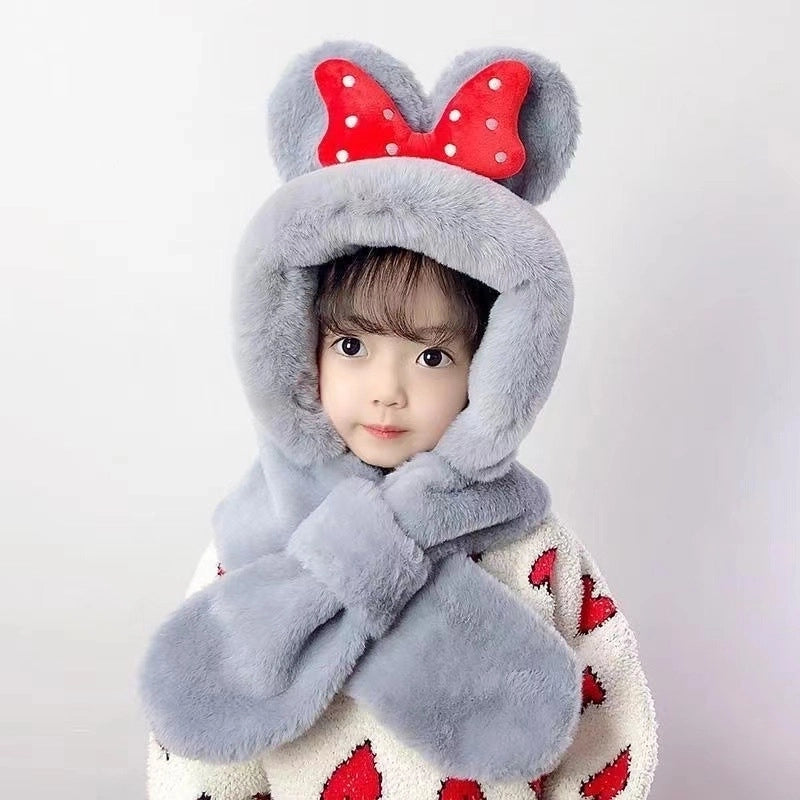 Children’s Hat Scarf Integrated Autumn And Winter Two-Piece Suit Warm And Cute Thickened Baby Cap Boys And Girls Winter Earmuffs Hat