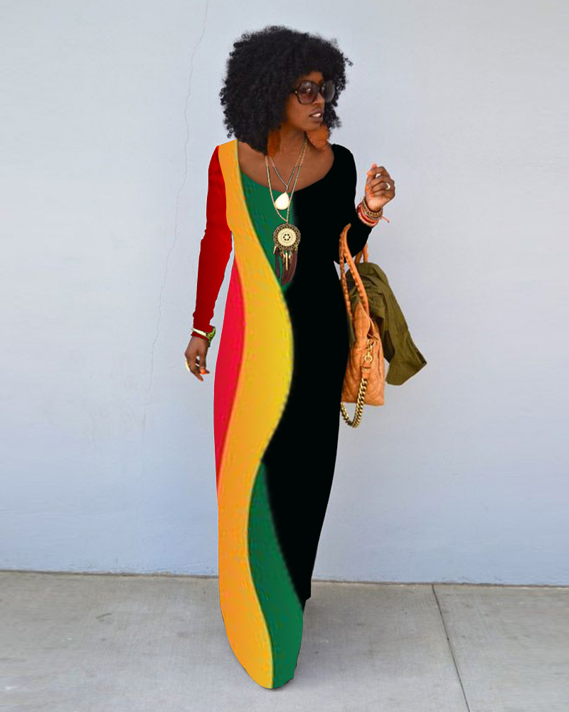 Black History Month Print Crew Neck Long Sleeve Dress