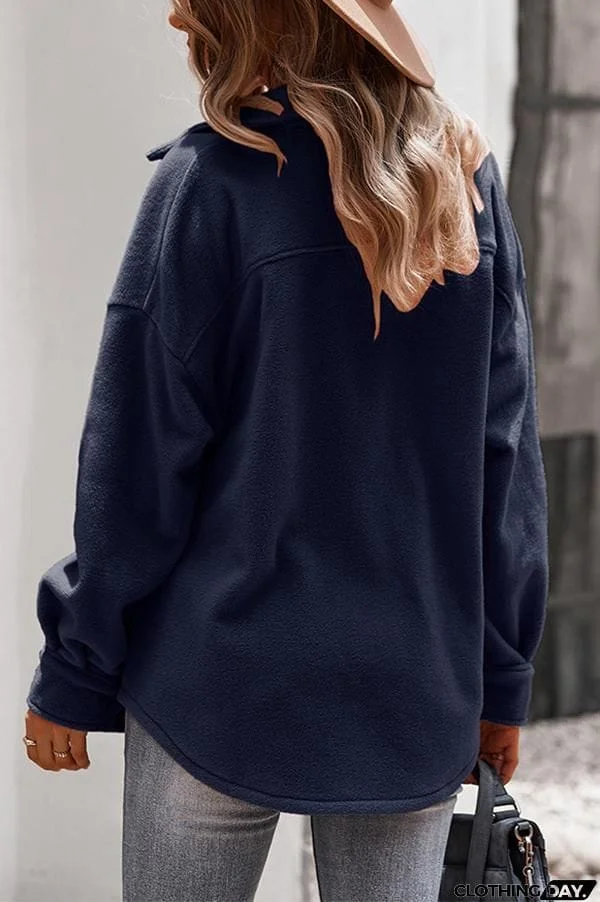Solid Color Lapel Fleece Jacket