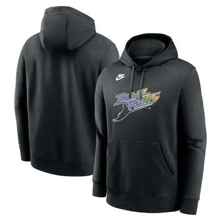 Men's Tampa Bay Rays  Black Cooperstown Collection Team Logo Fleece Pullover Hoodie