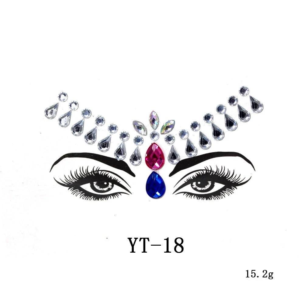 Sexy Style Rhinestone Acrylic Self-adhesive Jewelry Face Creative Tattoo Body Art Jewelry Masquerade Eyes Beauty Makeup Sticker