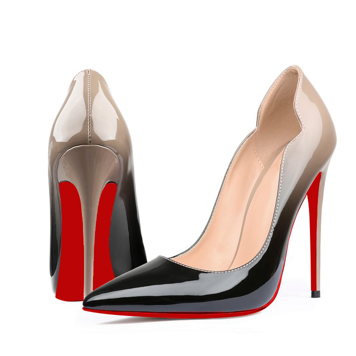 120mm Classic Women's Red Bottom Gradient High Heels Pointed Toe Fashion Patent Stiletto Pumps-MERUMOTE
