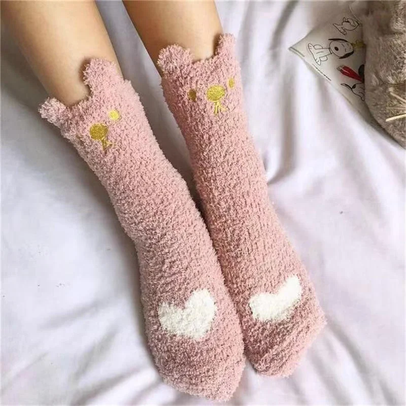 Winter Thicken Warm Women Socks Cute Cat Paw Cartoon Colorful Lovely Sleeping Home Floor Bedroom Socks Harajuku Kawaii Girl Sox
