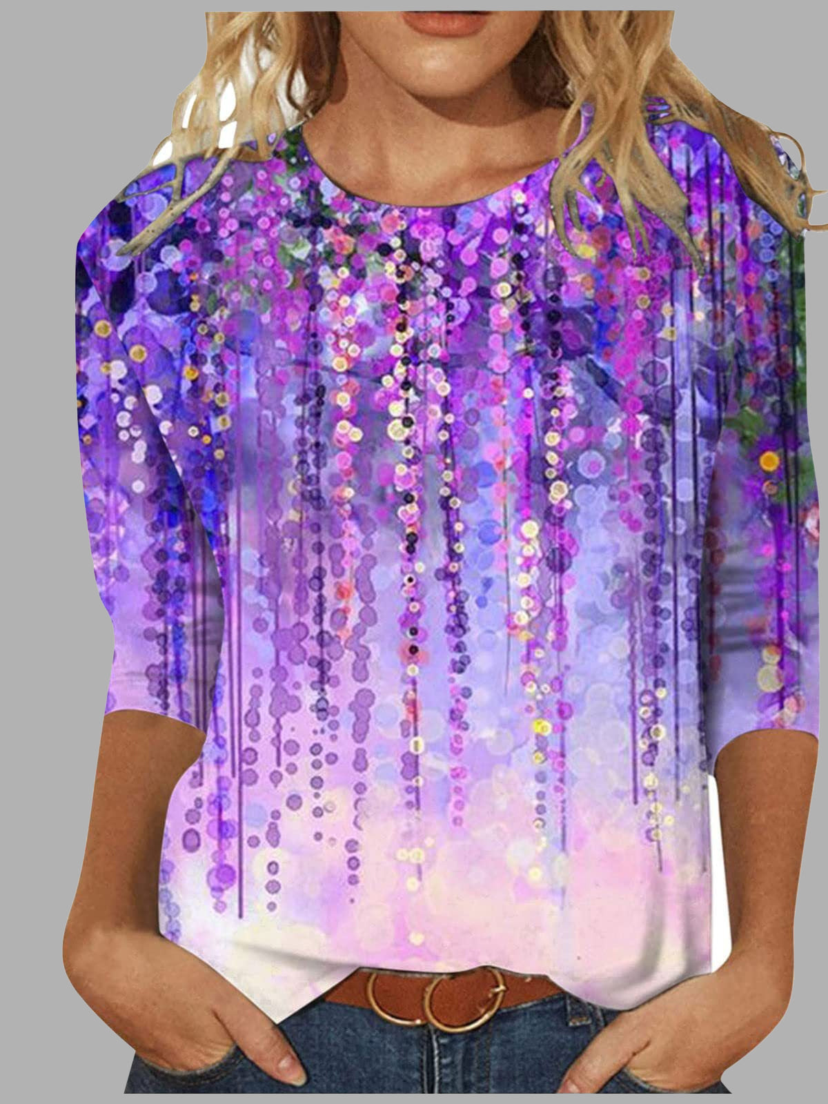 Women Long Sleeve V-neck Graphic Floral Printed Top
