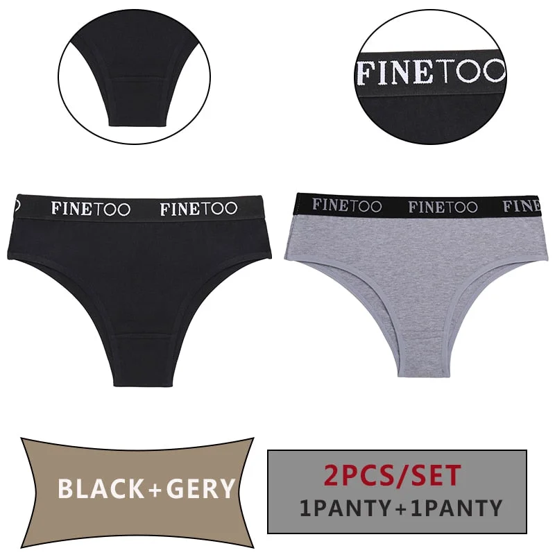 FINETOO 2PCS/Set Women Cotton Panties Sexy Letter Underwear Panty Thong Low Waisted 1Panty+1G-string Brief Tanga Lingerie Femme