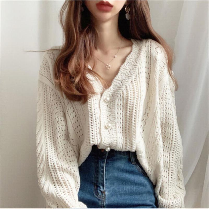 Hollow Knit V-Neck Cardigan