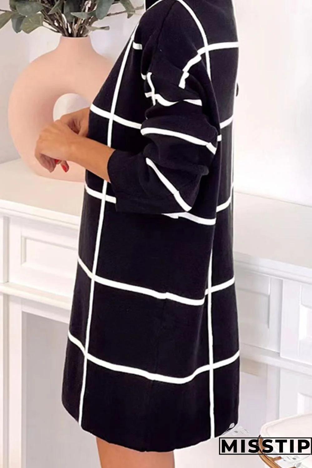 Cream White Casual Print Patchwork Half A Turtleneck Straight Dresses