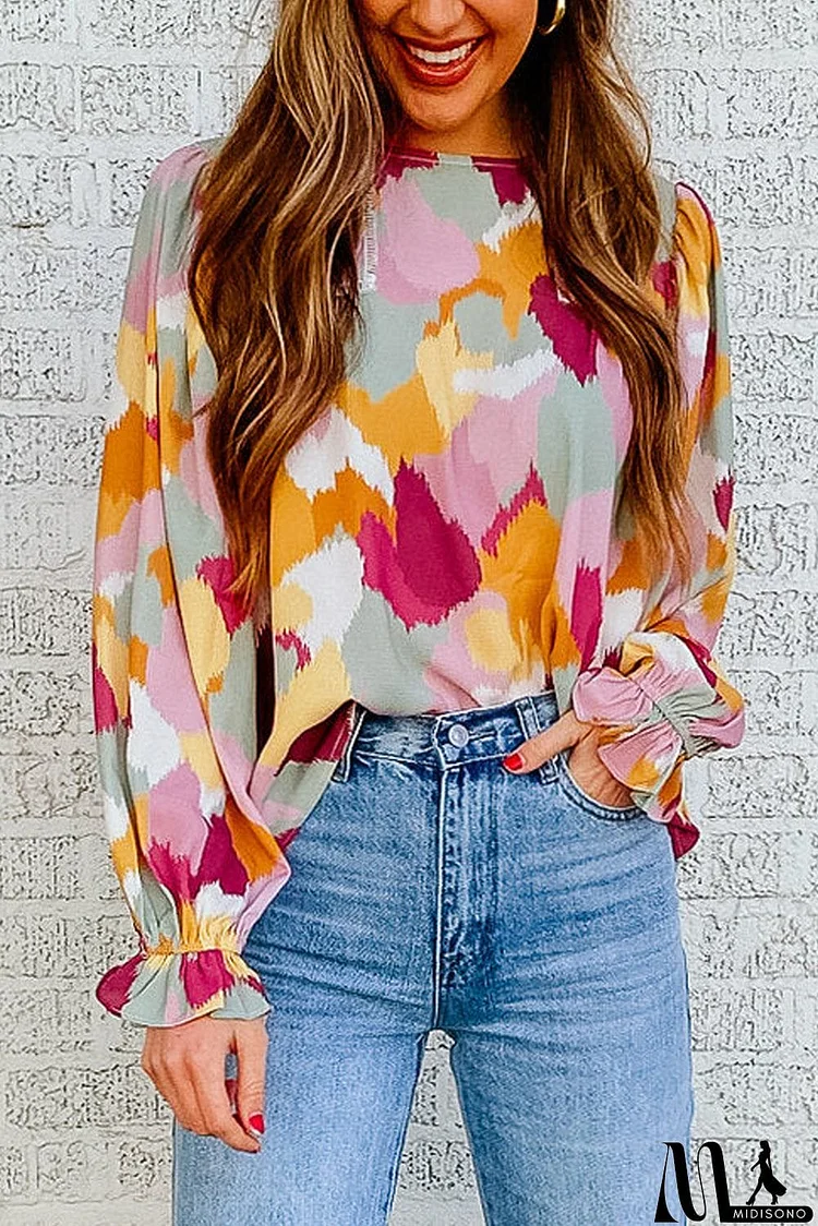 Multicolor Abstract Printed Long Sleeve Blouse