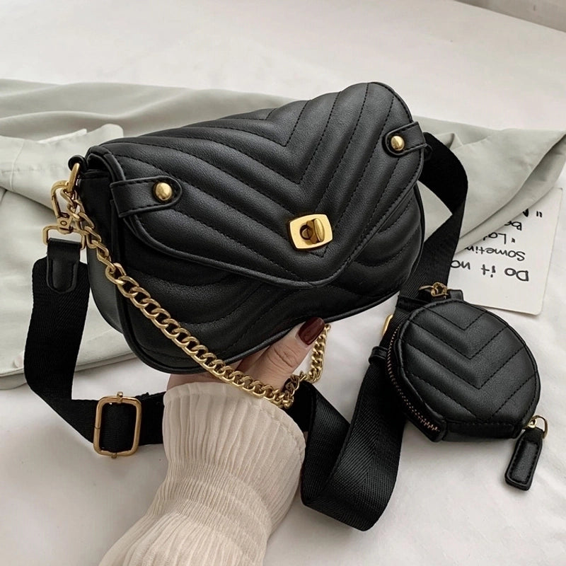 Spring New Trendywide Shoulder Strap Chain Messenger Bag Underarm Bag