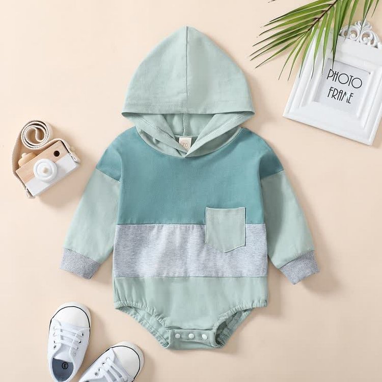 Baby Newborn Color Block Hooded Bodysuit