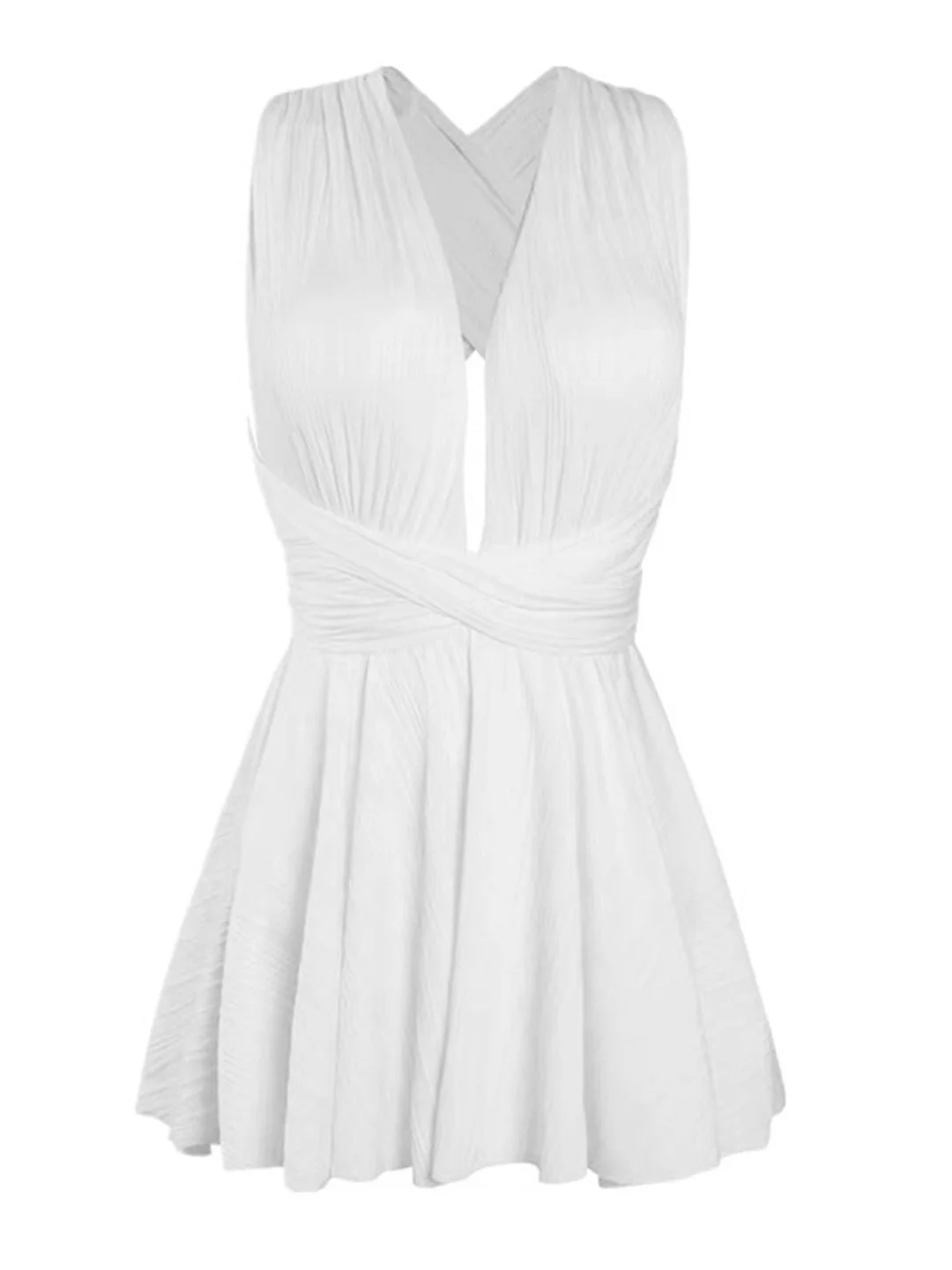 White Backless Pleated Skirted Swimsuit