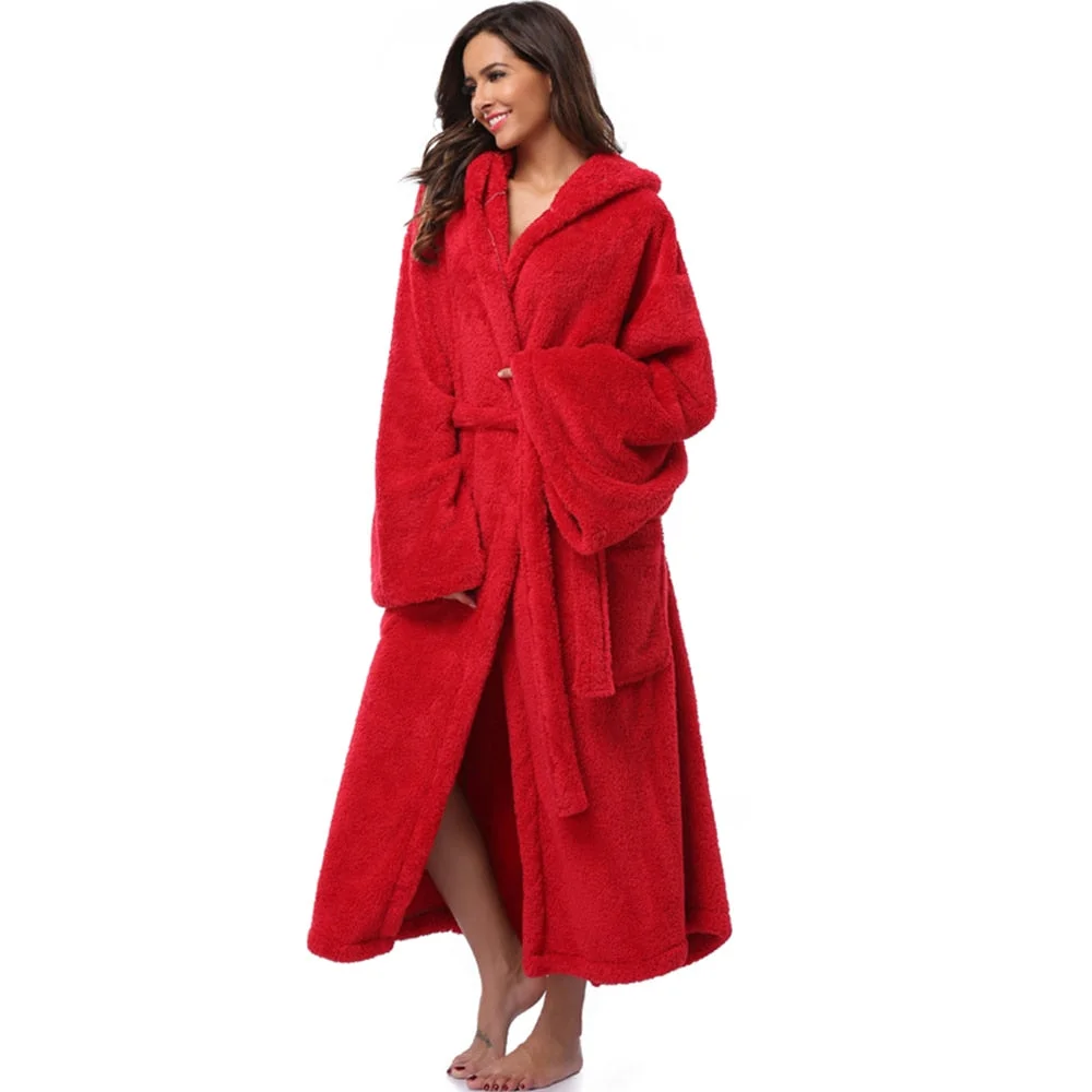 Sale Women Warm Long Robe Bandage Kimono Bathrobe Thicken Coral Bath Thermal  Nightgowns Negligee Winter Female Loungewear D30