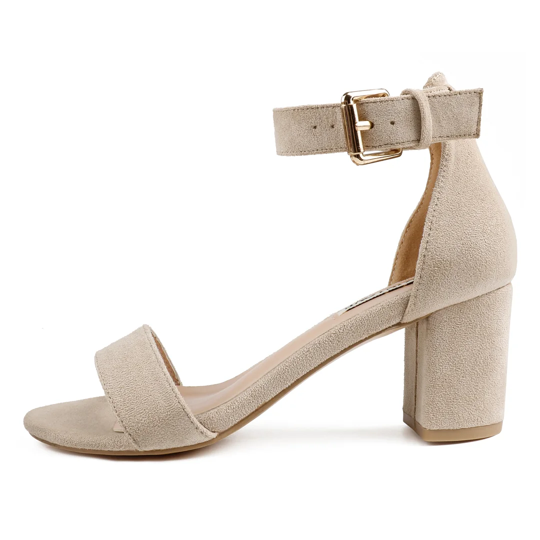 3.54"  Women's Ankle Strap Pumps Block Heel Open Toe Suede Sandals Summer Shoes-MERUMOTE