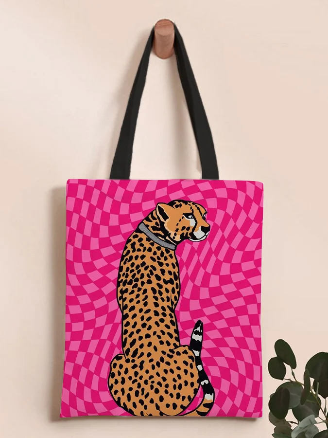 Casual Plaid Cheetah Print Crossbody Canvas Bag