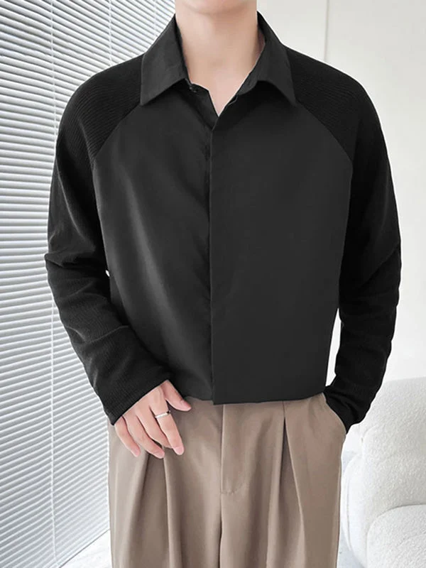 Aonga - Mens Patchwork Button Front Long Sleeve Shirt J