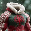 3D Print Christmas Ugly Sweater Viking Tree Men's Fur Trim Hooded Fleece Sweater by Inlyline