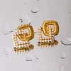 Stylish Geometric Pearls 18K Golden Earrings