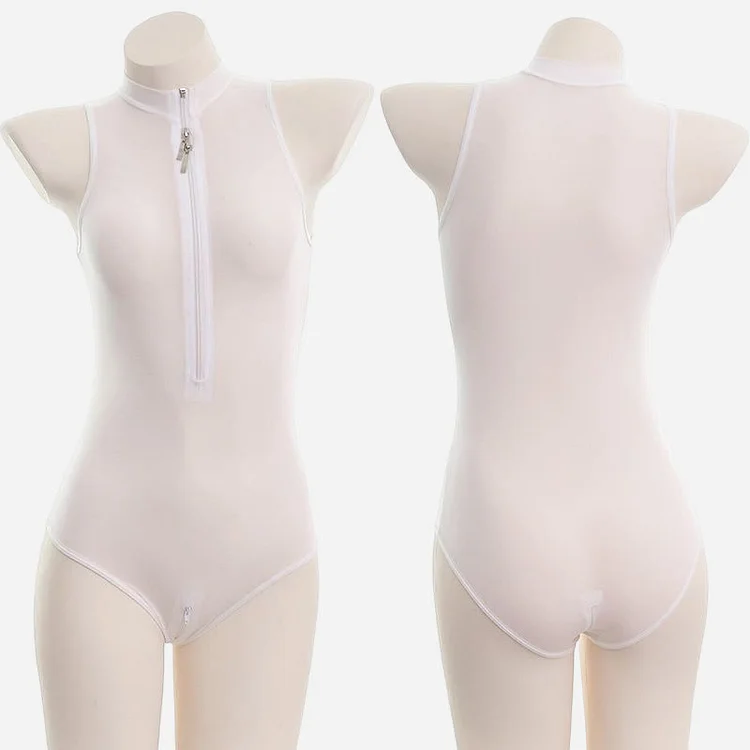 Pure Color Zipper Jumpsuit Lingerie - Modakawa modakawa