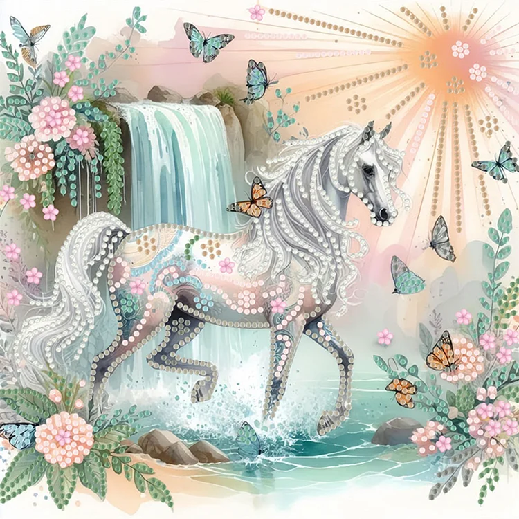 White Horse 30*30CM (Canvas) Special Shaped Drill Diamond Painting gbfke