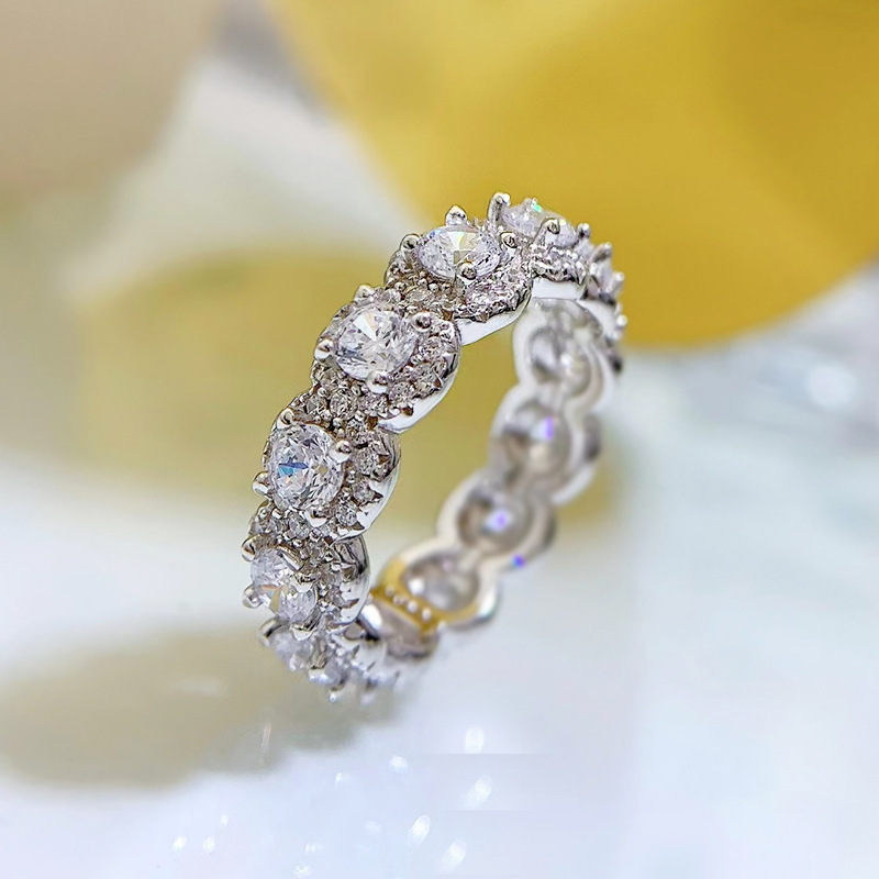 MIKAMU Jewelry S925 Silver Rose Gold Full Diamond Eternity Ring - Perfect for Everyday Glamour