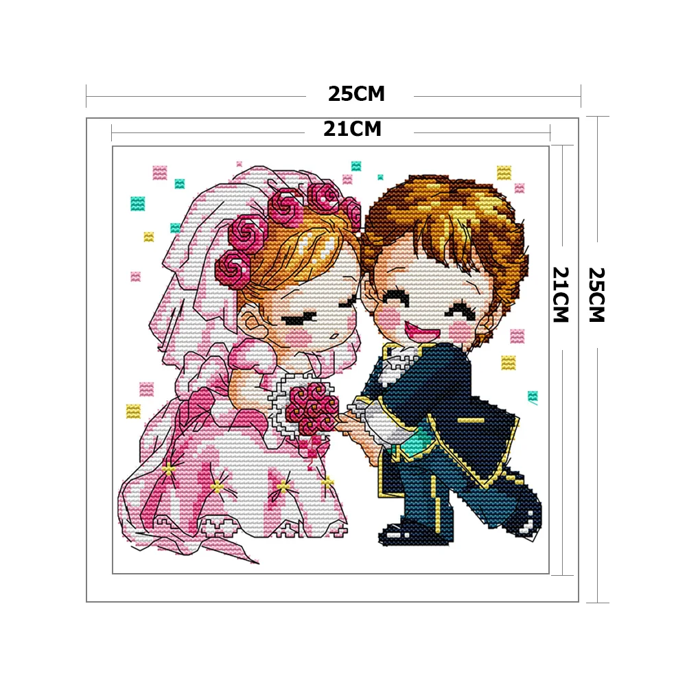 14CT Stamped Cross Stitch - Cartoon Wedding(Canvas|25*25CM)