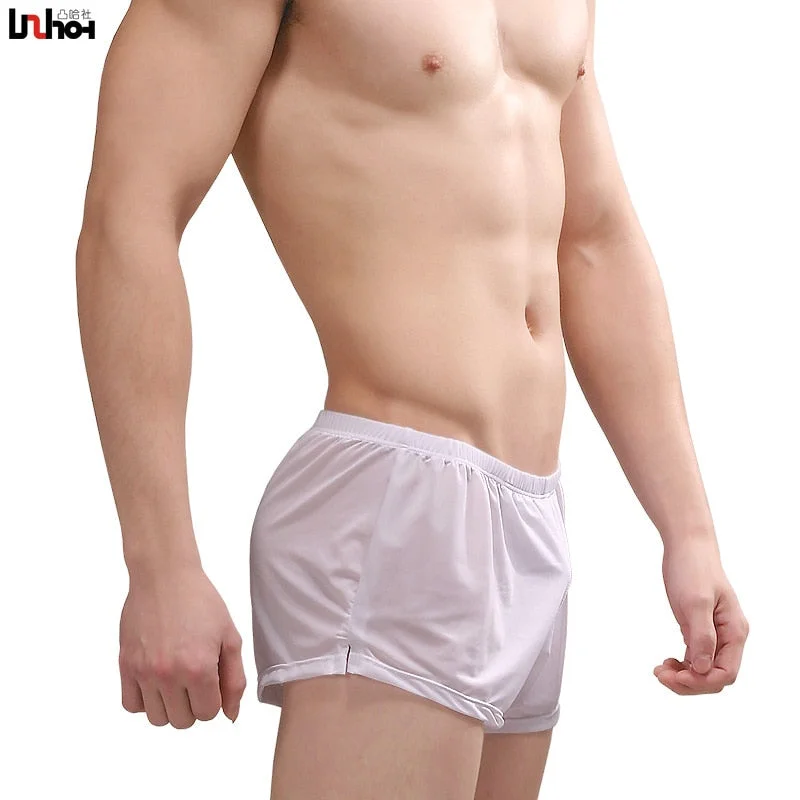 Aonga  Men Underwear Ice Silk Boxer Shorts Cueca Solid Transparent Arrow Pants Breathable Mid-Rise U Convex Pouch Underpants M-XXL